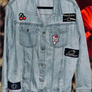 Denim Jacket with Band Patches